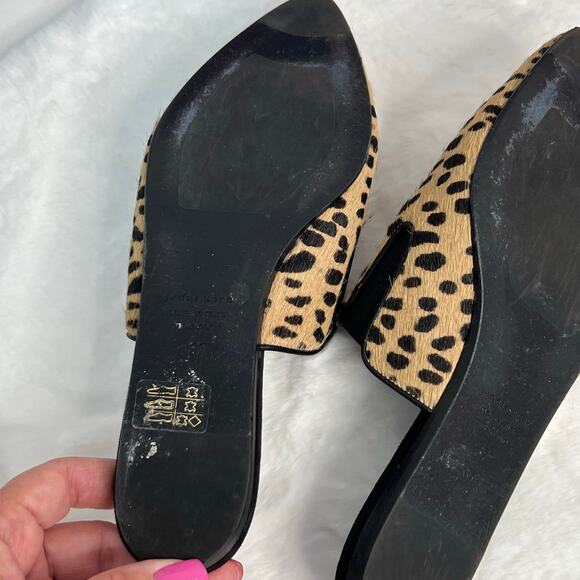 Jenni Kayne Leopard Animal Print Pointed Toe Pony Hair Mules Slip Ons Sz 37 US 7 - Picture 9 of 16